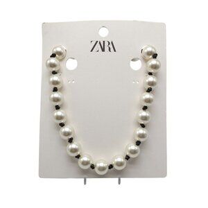 Zara Faux Pearl Necklace With Black Knot Adjustable Cord (B)
